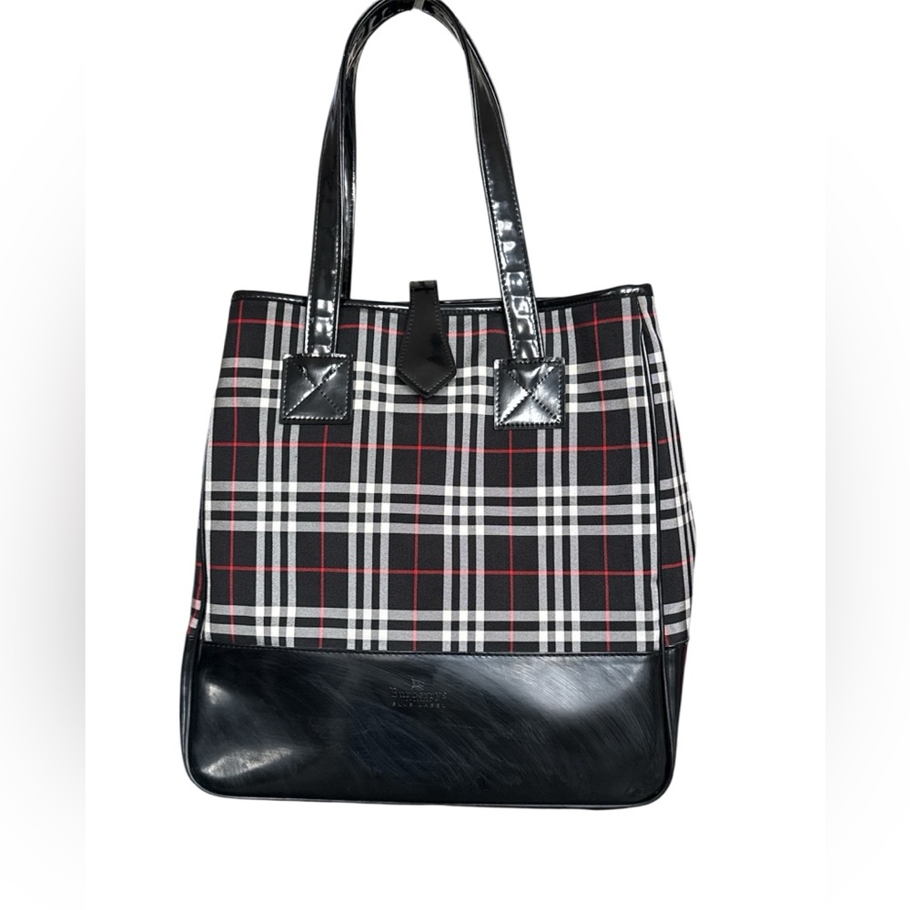 Authentic Black Label Burberry Black and Red Plaid Tote- Good Condition